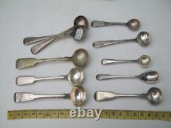 10 x English Georgian & Victorian Sterling Silver Condiment Spoons Mustard Salt