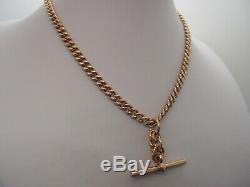 16.75 ANTIQUE 1903 HEAVY 9ct GOLD DOUBLE ALBERT WATCH CHAIN NECKLACE T BAR 52.5g
