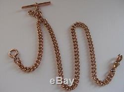 16.75 ANTIQUE 1903 HEAVY 9ct GOLD DOUBLE ALBERT WATCH CHAIN NECKLACE T BAR 52.5g