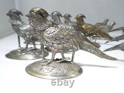 16 Antique Sterling Silver Pheasant Place Card Holders
