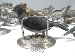 16 Antique Sterling Silver Pheasant Place Card Holders