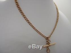 17.5in VICTORIAN EDWARDIAN 9ct GOLD DOUBLE ALBERT WATCH CHAIN T BAR NECKLACE 28g