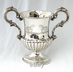1839 Victorian Sterling Silver Horse Ploughing Trophy with 2 Engraved Horses