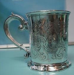 1842 Engraved Victorian HM solid sterling silver cup tankard can mug 422g 14.9oz