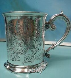 1842 Engraved Victorian HM solid sterling silver cup tankard can mug 422g 14.9oz