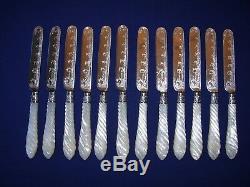 1844 Victorian Antique Solid Silver and Mother of Pearl 24 piece cutlery set
