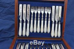 1844 Victorian Antique Solid Silver and Mother of Pearl 24 piece cutlery set