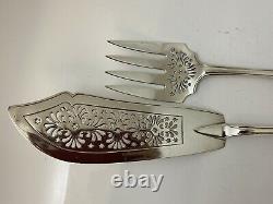 1854 Antique Sterling Silver Victorian Fish Server Cutlery Knife Fork Large 321g