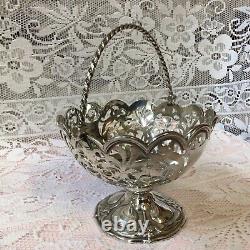 1858 Solid Silver Pierced Lace Swing Handle Basket By Martin Hall & Co 201.21grm