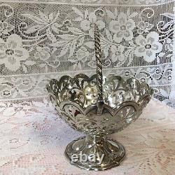 1858 Solid Silver Pierced Lace Swing Handle Basket By Martin Hall & Co 201.21grm