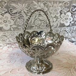 1858 Victorian Pierced Lace Solid Silver Basket By Martin Hall & Co. 201.21grm