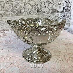 1858 Victorian Solid Silver Swing Handle, Pierced Openwork Pedestal Bowl 201.21g