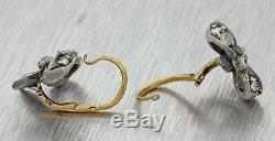 1860s Antique Victorian 14k Solid Yellow Gold Silver Diamond Bow Tie Earrings