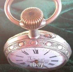1860s EARLY STEAM TRAIN POCKET WATCH, SOLID SILVER, WORKING WELL, FRENCH MADE