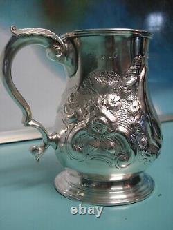 1866 Raised relief UK Victorian TaxHead HM solid sterling silver cup tankard can