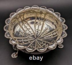 1870 THOMAS SMILY Antique Sterling Silver Arts & Crafts Style Beaded Footed Bowl