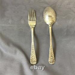 1873 Solid Silver Childs Fork & Spoon, Engraved Pattern By Chawner & Co 71.56g