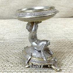 1879 Antique Solid Silver Gilt Table Garniture Bowl Stand Faun Satyr Statue RARE