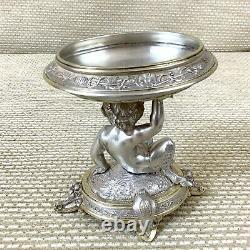 1879 Antique Solid Silver Gilt Table Garniture Bowl Stand Faun Satyr Statue RARE