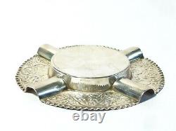 1887 Victorian Solid Silver Ashtray by W. Thornhill Repousse Floral Pattern 45g