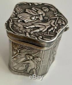 1890 British Sterling Silver SNUFF Pill Box Louis Landsberg Repousse BEAUTIFUL