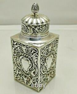1891 Antique Solid Silver Quality Tea Caddy Box William Comyns (1820-9-VGN)