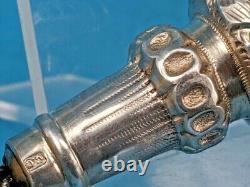 1895 Victorian silver rattle with whistle round soother & seven silver