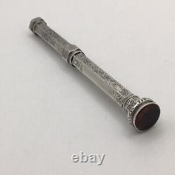 1897 Solid Silver Propelling Pencil Yellow Paste Seal Top By William Vale & Sons