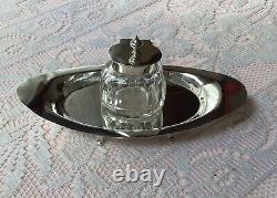 1899 Solid Silver Inkwell Stand, Cut Glass Solid Silver Top Inkwell 52g