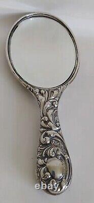 1901 Stunning Antique Victorian Sterling Silver Hand Held Mirror Chester