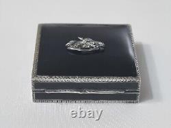 1928 George V Imported German Solid Silver & Black Guilloche Enamel Compact Case