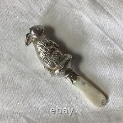 1958 Chester Solid Silver Rabbit Baby Rattle With Mother Of Pearl Handle