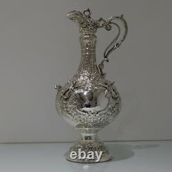 19th Century Antique Sterling Silver Victorian Large Armada Jug London 1895