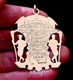 21.1gm 9ct Gold Victorian Rowing Fob Medal. Tyne Regatta Christmas Handicap 1895