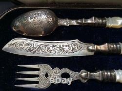 3 Piece Victorian(1856) English Sterling Silver & Mother of Pearl Youth Set