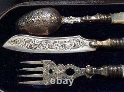 3 Piece Victorian(1856) English Sterling Silver & Mother of Pearl Youth Set