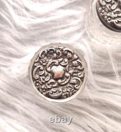 3 x Antique Sterling Silver Floral Repousse Lid, Cut Glass Vanity dresser Jar