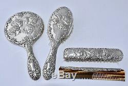 4 Piece 1969 Sterling Silver REYNOLDS ANGELS Brush Set Hand Mirror, Brush, Comb