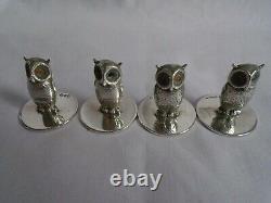 4 Sampson Mordan Antique Silver Owl Menu Holders Hallmarked Chester 1908