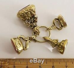 4 Victorian 9ct Rolled Gold Watch Albert Seal Fob Muff Chain on Split Ring