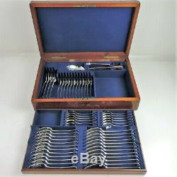 55-piece Boxed SILVER OLD ENGLISH CANTEEN of CUTLERY, London 1877 Chawner & Co