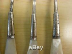 5 Tea Spoons Antique VictorianMother Of Pearl Handle Sterling Bolster EUC