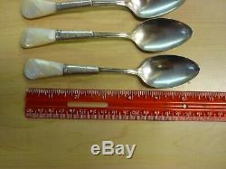 5 Tea Spoons Antique VictorianMother Of Pearl Handle Sterling Bolster EUC