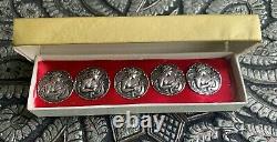 5 X Antique Sterling Silver Buttons 22mm