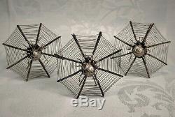 6 Rare Antique Victorian Silver Spider Web Hair Ornaments / Place Card Holders