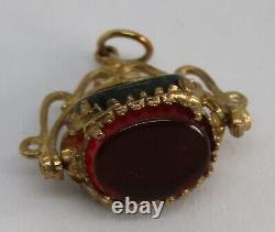 9 carat solid gold & hardstone vintage Victorian antique watch chain fob