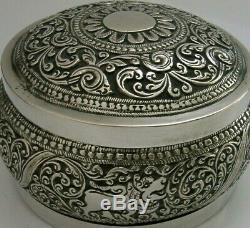 ANGLO INDIAN CEYLON SOLID SILVER TEA CADDY TABLE BOX c1900 ANTIQUE 156g