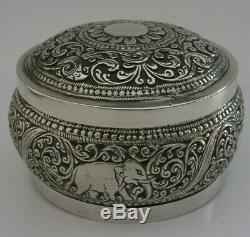 ANGLO INDIAN CEYLON SOLID SILVER TEA CADDY TABLE BOX c1900 ANTIQUE 156g