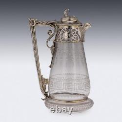 ANTIQUE 19thC VICTORIAN SILVER & GLASS CLARET JUG, GOUGH & SILVESTER c. 1865