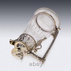 ANTIQUE 19thC VICTORIAN SILVER & GLASS CLARET JUG, GOUGH & SILVESTER c. 1865